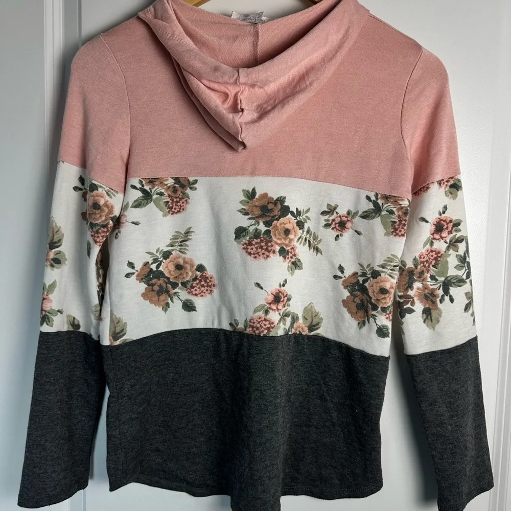 Floral Pink and Gray Kids Hoodie